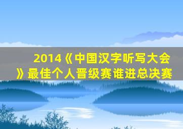 2014《中国汉字听写大会》最佳个人晋级赛谁进总决赛