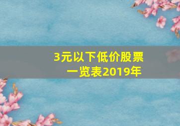 3元以下低价股票一览表2019年