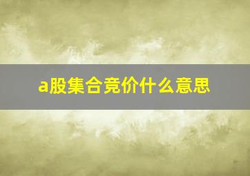 a股集合竞价什么意思