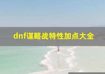 dnf谋略战特性加点大全