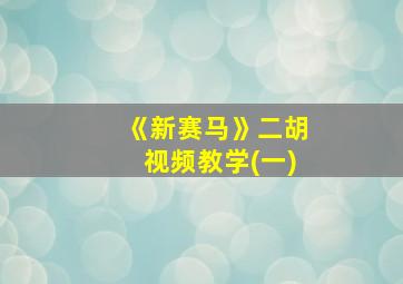 《新赛马》二胡视频教学(一)