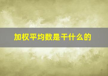 加权平均数是干什么的