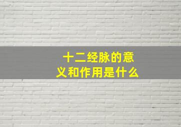 十二经脉的意义和作用是什么