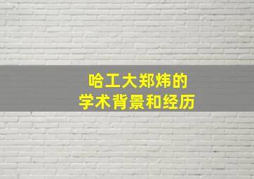 哈工大郑炜的学术背景和经历