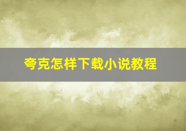 夸克怎样下载小说教程