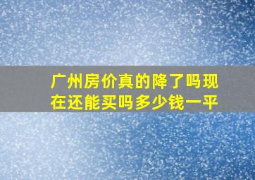 广州房价真的降了吗现在还能买吗多少钱一平