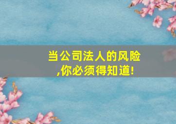 当公司法人的风险,你必须得知道!