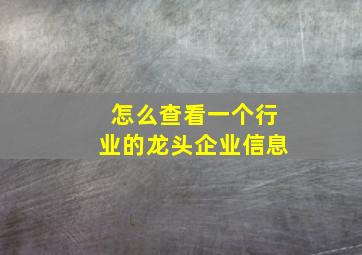 怎么查看一个行业的龙头企业信息