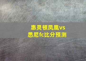 惠灵顿凤凰vs悉尼fc比分预测