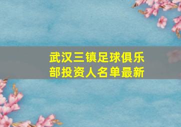 武汉三镇足球俱乐部投资人名单最新