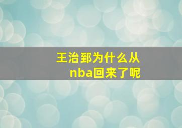 王治郅为什么从nba回来了呢