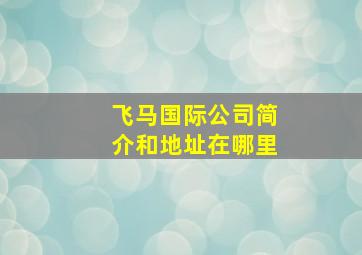 飞马国际公司简介和地址在哪里